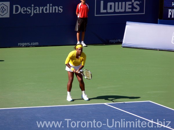 Serena Williams receiving from Lucie Safarova.