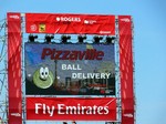 Pizzaville Ball Delivery promotion on the scroreboard. August 10, 2014 Rogers Cup Toronto
