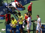 Shake hands with Umpire. Peya and Soares are winners. August 10, 2014 Rogers Cup Toronto