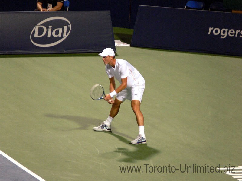 Tomas Berdych (CZE) receiving on Stadium Court August 6, 2014 Rogers Cup Toronto