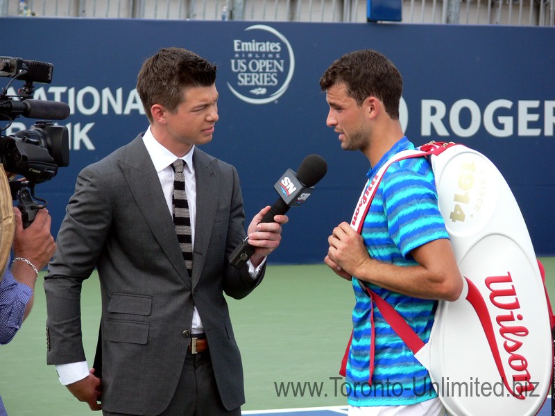 Grigor Dimitrov being interviewed on Grandstand August 7, 2014 Rogers Cup Toronto