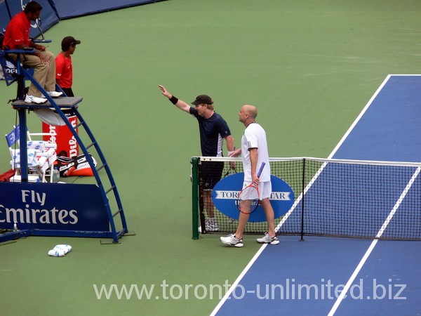 exhibition game of Jim Courier and Andre Agassi is over