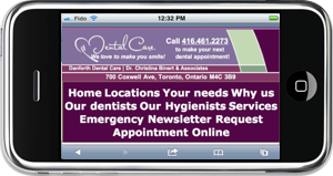 Mobi Website for dentists at Coxwell and Danforth