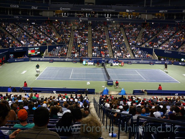 Pete Sampras and James Blake on Centre Court August 9, 2013 Rogers Cup Toronto
