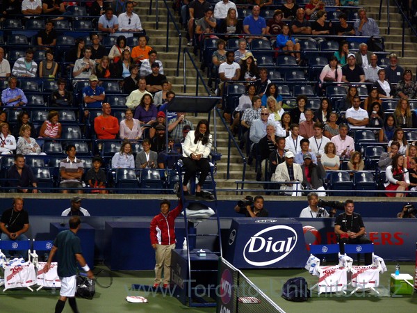Marion Bartoli (FRA) in an Umpire Chair during match of Pete Sampras and John McEnroe on Centre Court August 10, 2013 Rogers Cup Toronto