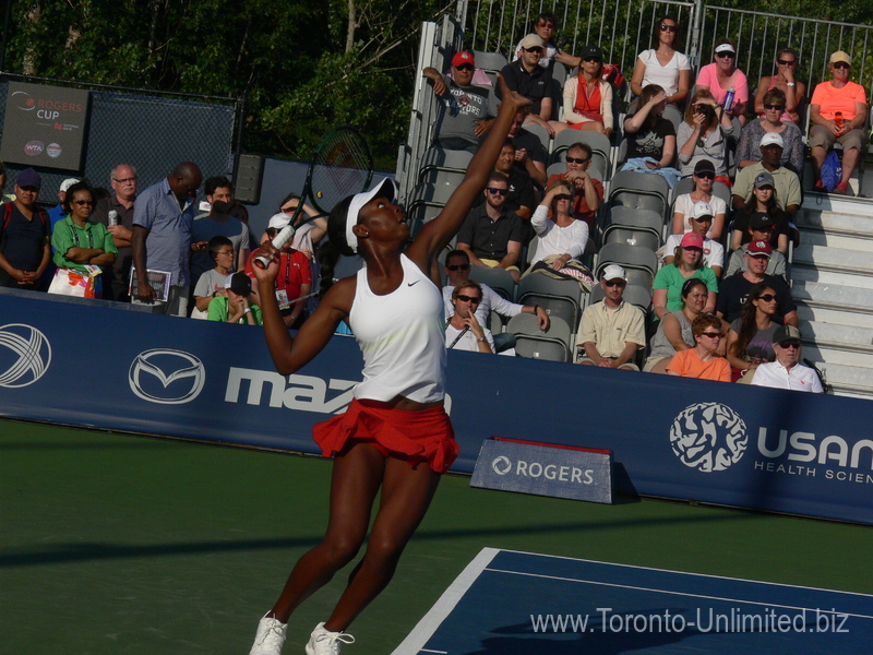 Nice serve from Francoise Abanda (CDN) to Andrea Petkovic (GER) 11 August 2015 Rogers Cup Toronto