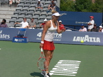 Sabine Lisicki to serve to Belinda Bencic (SUI) on Granstand Court 13 August 2015 Rogers Cup Toronto 
