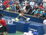 Happy Simona Halep is giving away her towels. Centre Court 14 August 2015 Rogers Cup Toronto