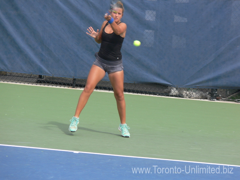 Eugenie Bouchard on practice court during Rogers Cup 2015 Toronto
