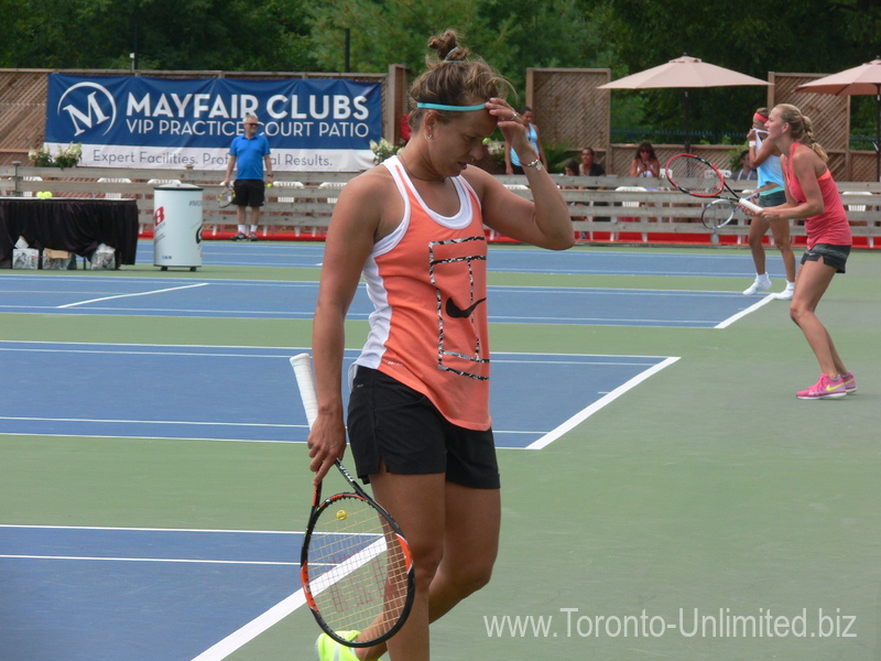 Barbora Strycova, Petra Kvitova and Victoria Azarenka can bee seen on practice courts during Rogers Cup 2015 in Toronto 