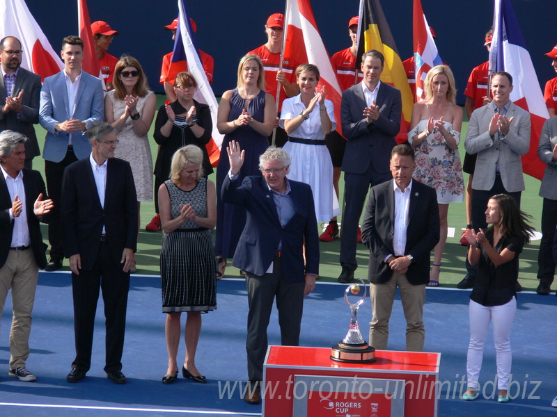 Derrick Rowe - Chairman of the Board of Directors Tennis Canada is being introduced during closing ceremony 31 July 2016 Toronto.