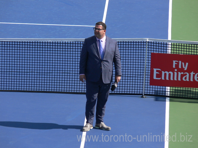 Arash Madani a popular sportscaster  standing on Centre Court 26 July 2016 Rogers Cup in Toronto