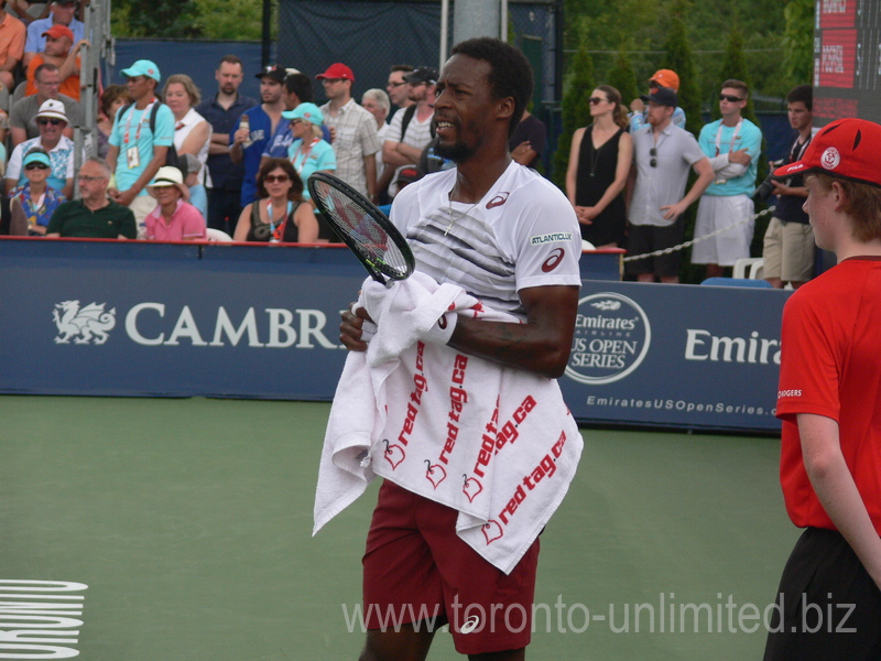 Gael Monfils standing on Granstand in match with Vasek Pospisil (CDN) 27 July 2016 Rogers Cup in Toronto