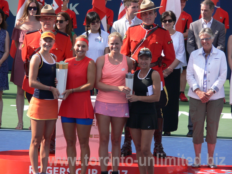 Rogers Cup Doubles Final 2017 - Champs Makarova and Vesnina and Finalist Groenefeld and Peschke with their Trophies!