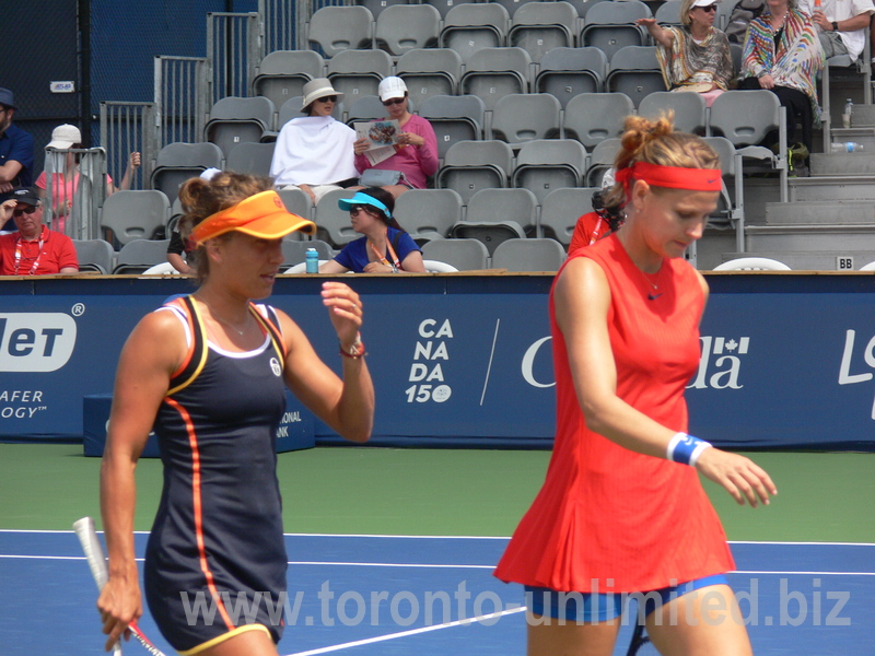 Barbora Strycova and Lucie Safarova in doubles match on Grandstand court 12 August 2017 Roger Cup Toronto!