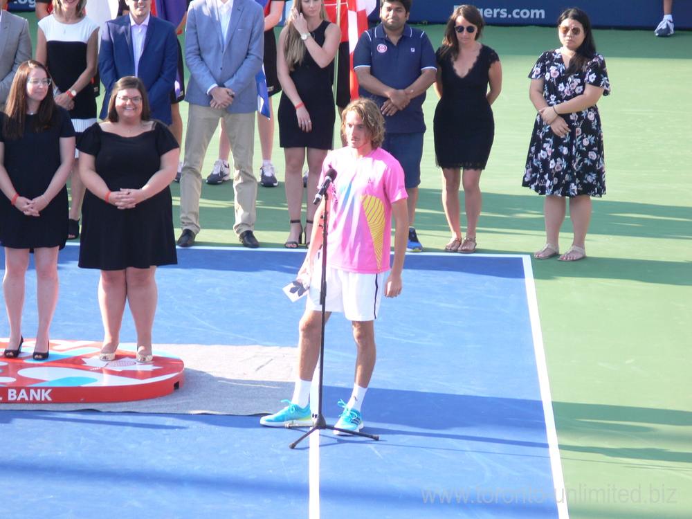Stefanos Tsitsipas thanking to the Tournament Sponsors - August 12, 2018 Rogers Cup Toronto