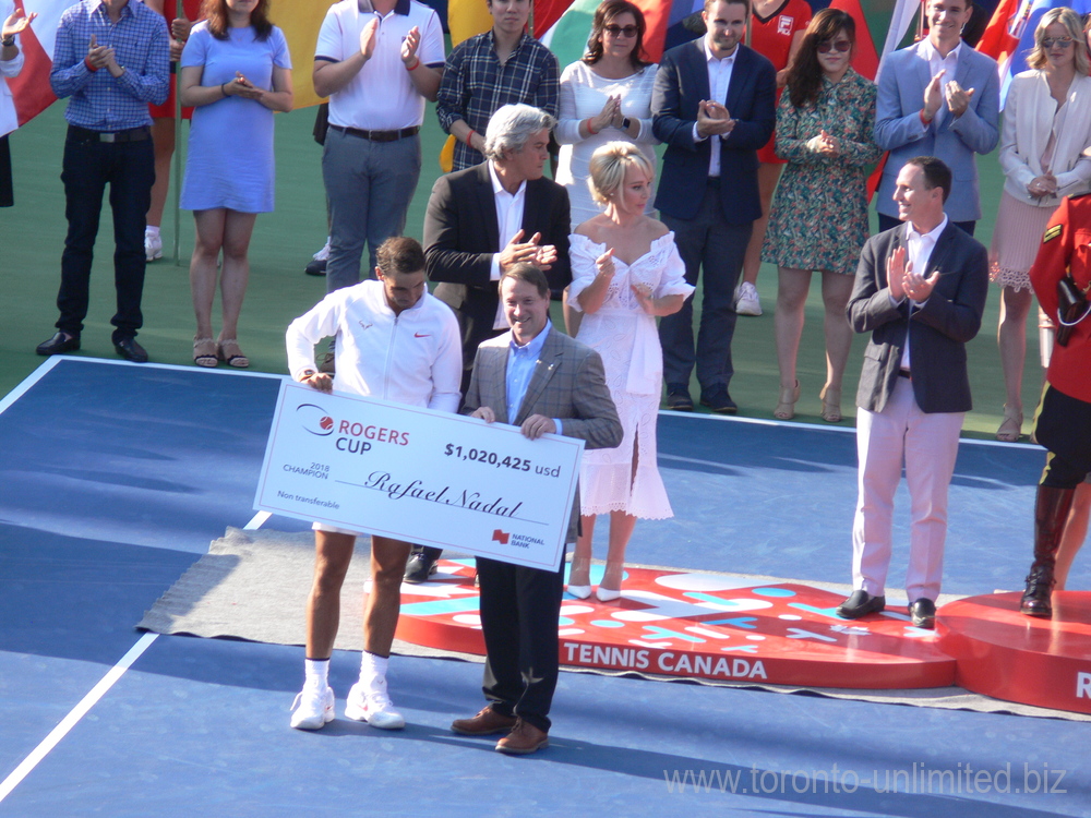 Rafael Nadal has received a Championship cheque for $1,020,425 US$. Rogers Cup 2018 Toronto