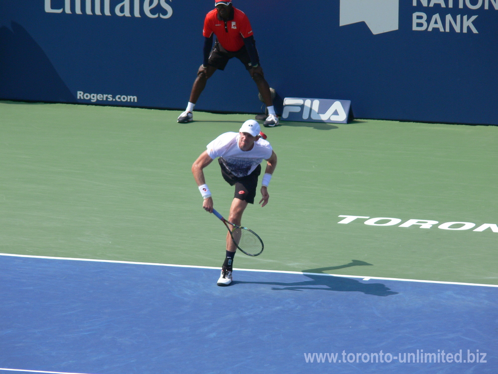 Kevin Anderson serving on the Centre Court to Stephanos Tsitsipas August 11, 2018 Rogers Cup Toronto!