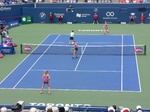 Centre Court with Doubles Final. Siniakova and Krejcikova in front and Groenfeld with Schuurs on the far side of the court, August 11, 2019 Rogers Cup Toronto