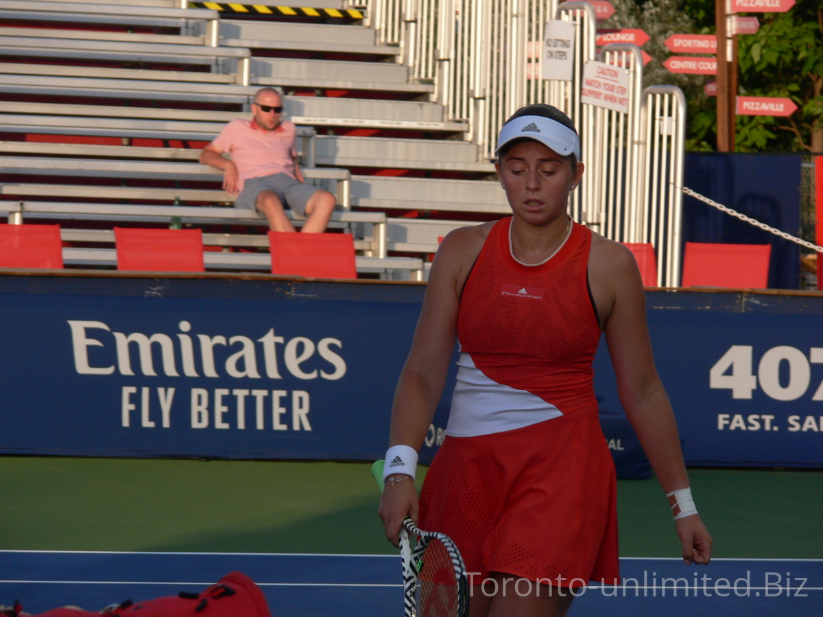 Jelena Ostapenko during changeover on Grandstand, August 8, 2019 Rogers Cup in Toronto