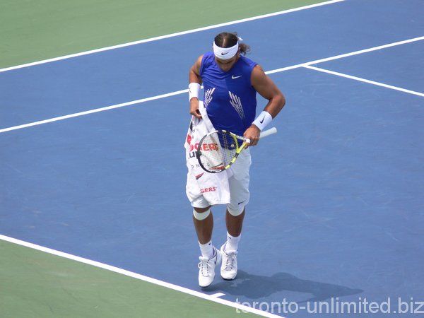 Rafael Nadal getting ready to play.
