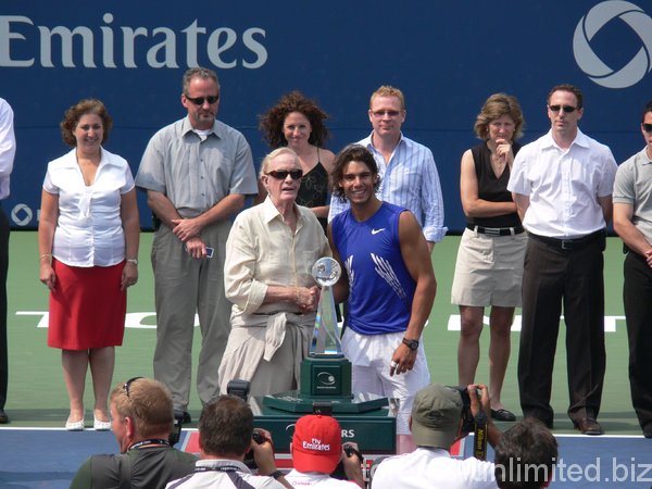 Rafael Nadal with Ted Rogers and Trophy. 