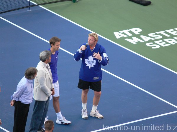 Boris Becker of Germany proudly wears Toronto Maple Leafs Hockey jersey. 