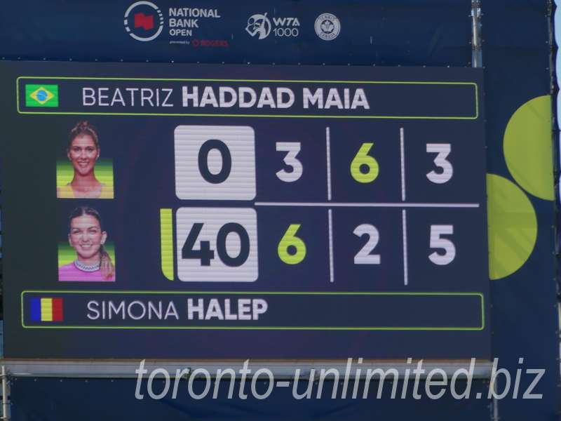 Scoreboard with  Beatriz HADDAD MAIA BRA Vs.[15] Simona HALEP ROU in third set