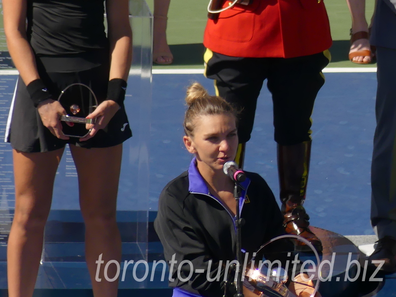National Bank Open 2022 Toronto - Champion Simona Halep with her Trophy speaking Sunday 14, August 2022