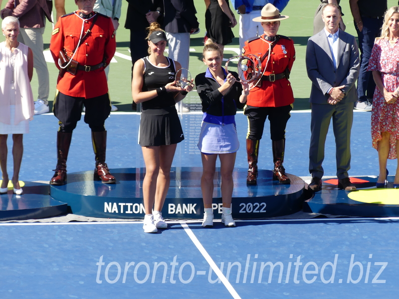 National Bank Open 2022 Toronto - Beatriz HADDAD MAIA BRA and Simona HALEP ROU with their Trophies