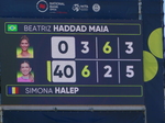 Scoreboard with  Beatriz HADDAD MAIA BRA Vs.[15] Simona HALEP ROU in third set
