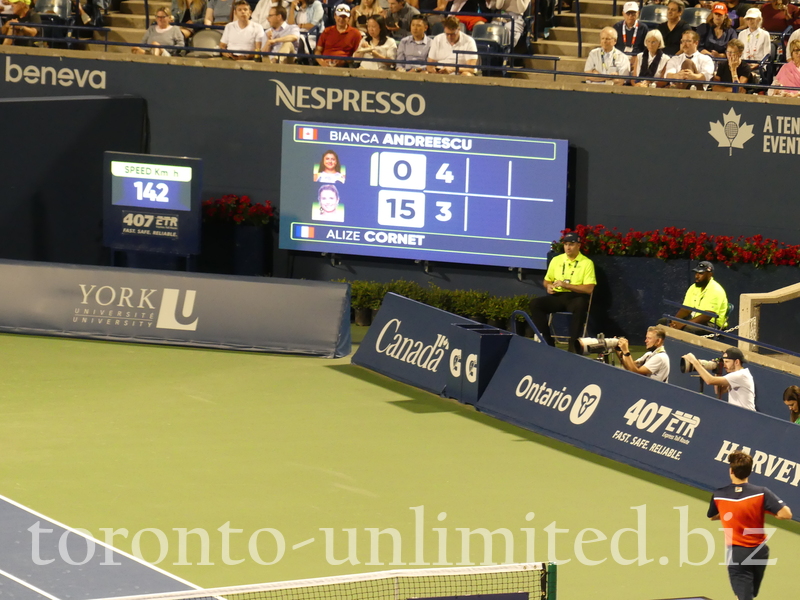 Bianca ANDREESCU CAN Vs. Aliz CORNET FRA, Scoreboard on the Stadium Court during evening match August 10, 2022