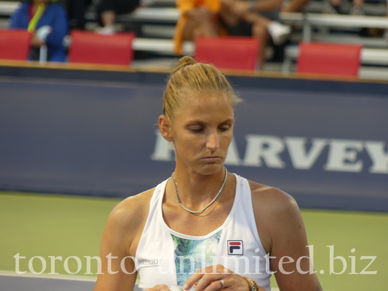 Karolina Pliskova with a friendly grimace on her face on NATIONAL BANK GRANDSTAND Thursday, August 11, 2022