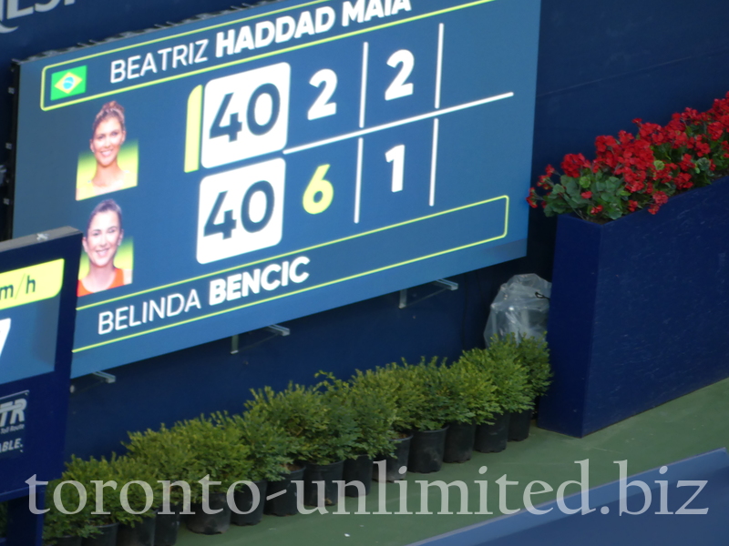 Scoreboard on Stadium Court showing match Beatriz HADDAD MAIA BRA [12] Belinda BENCIC SUI