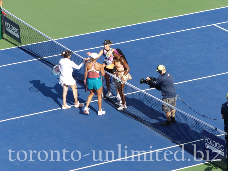 End of Doubles Semifinal match between Madison KEYS USA Sania MIRZA IND [3] Coco GAUFF USA Jessica PEGULA USA on Centre Court Saturday, August 13, 2022. [3] Coco GAUFF USA and Jessica PEGULA USA are winners.