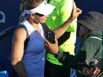 Happy Yulia PUTINTSEVA KAZ., leaving NATIONAL BANK GRANDSTAND Thursday, August 11, 2022