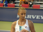 Karolina Pliskova with a friendly grimace on her face on NATIONAL BANK GRANDSTAND Thursday, August 11, 2022