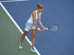 Beatriz HADDAD MAIA BRA serving in Semifinal match on Centre Court August 13, 2022, to Karolina Pliskova