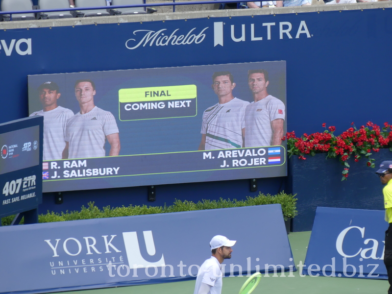 Billboard announcing DOUBLES FINAL Rajeev RAM (USA) Joe SALISBURY (GBR) [3] vs. Marcelo AREVALO (ESA) Jean-Julien ROJER (NED)