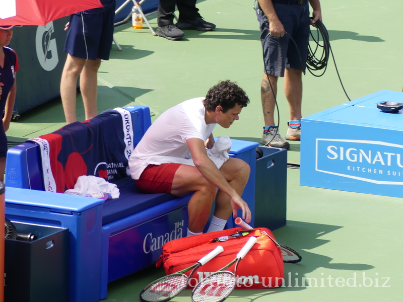 Milos Raonic during changeover is ready to play again