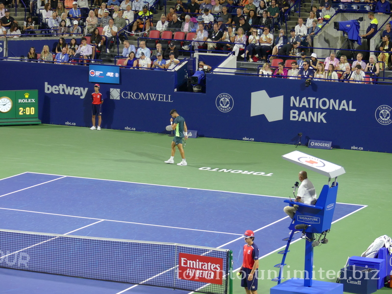 Carlos ALCARAZ (ESP) [1] before the serve on Centre Court 11 August 2023 National Bank Open