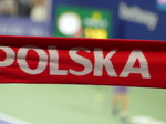 A tennis fan with a sign showing his support for Polish player Hubert Hurkacz