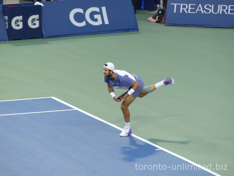Karen Khachanov has a nice serve against Ben Shelton in the Championship Final on August 7, 2025