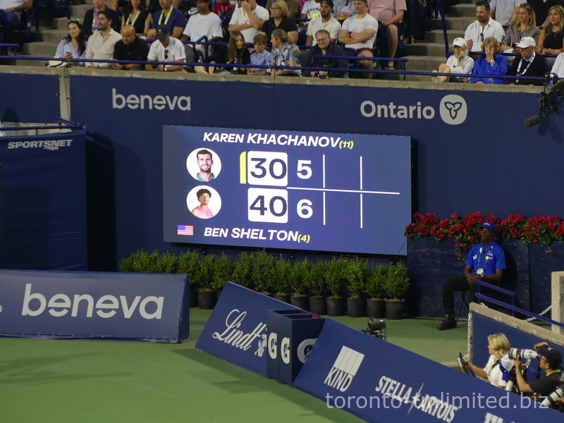 Scoreboard showing a set point for Ben Shelton, NBO 2025 in Toronto, August 7, 2025