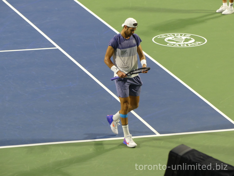 Concentrated Karen Khachanov during the Championship match with Ben Shelton, NBO 2025 in Toronto