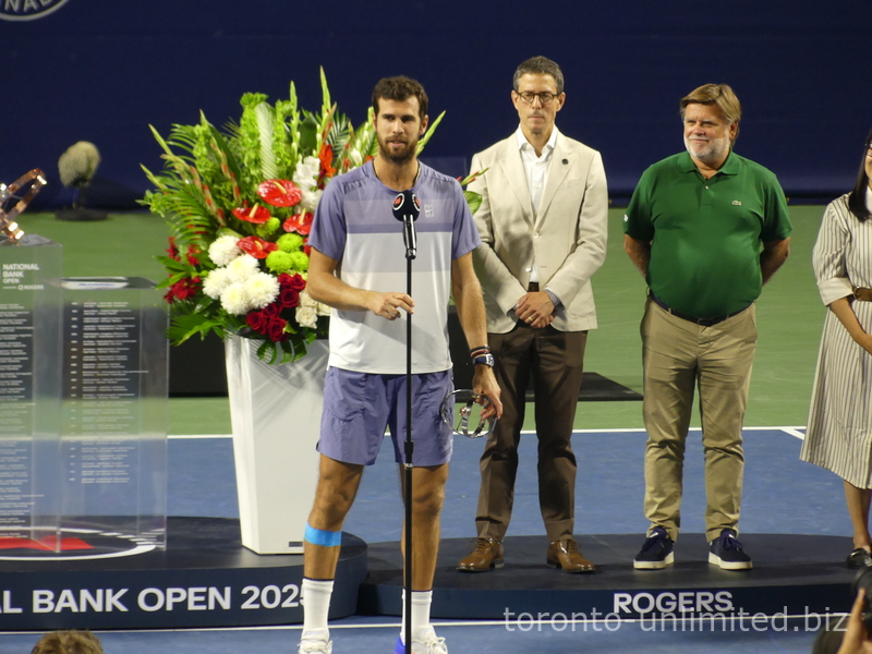 Karen Khachanov gave his speech to the spectators. NBO 2025 Championship game August 7, 2025