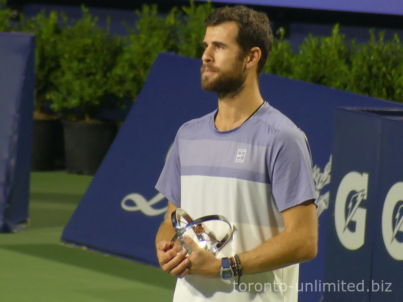 Karen Khachanov is holding the runner-up's Trophy. NBO 2025 Closing Ceremony, August 7, 2025   
