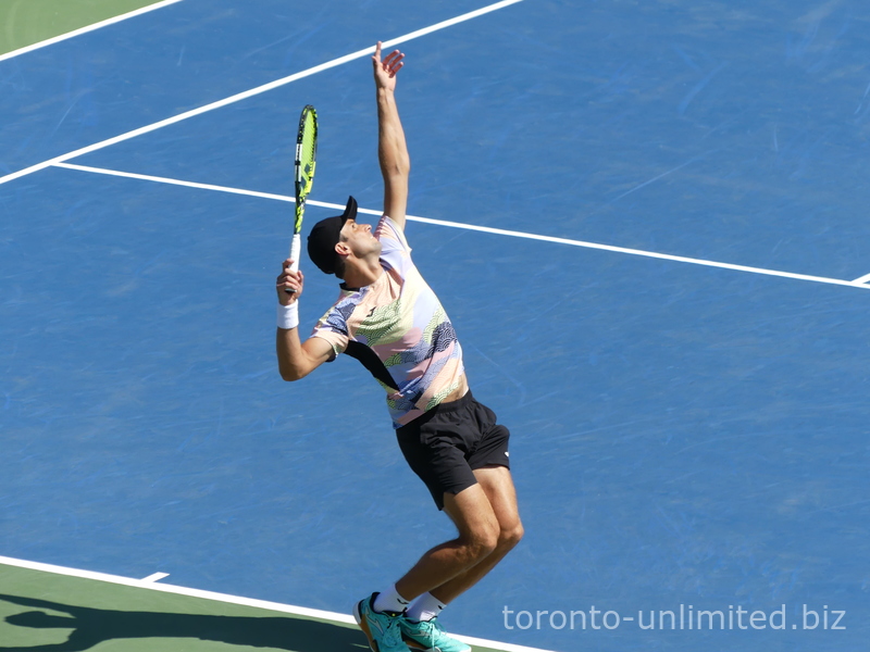 Alexandar Vukic serving on the Court, playing Frances Tiafoe (USA), August 1, 2025, NBO 