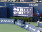 The scoreboard is showing the start of the match tiebreaker in the Doubles Championship Final on August 7, 2025