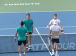 The Championship Doubles Final is over, and the competitors are shaking hands.  NBO 2025 in Toronto, August 7, 2025 